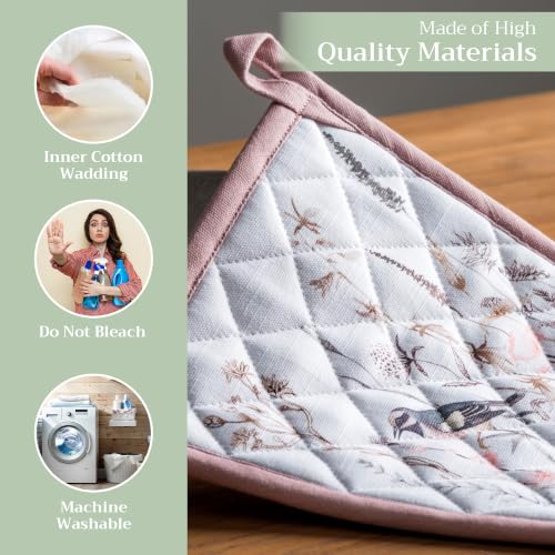 Pot Holders 100% Cotton Potholders (058 - Meadow Florals - Brown / 8" x 8" (Pot Holder Pack of 1))