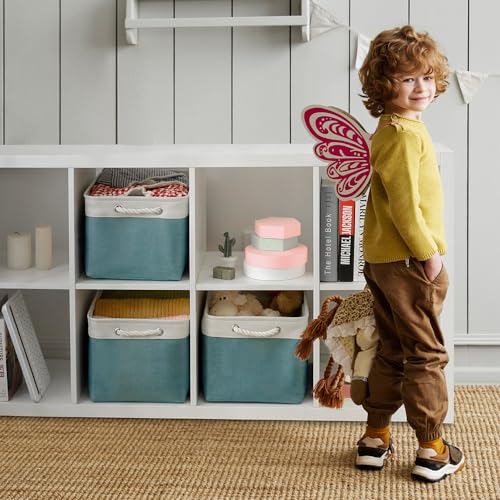 Organization and Storage Basket for Organizing (White&Green / Large Cube-2 Pack)