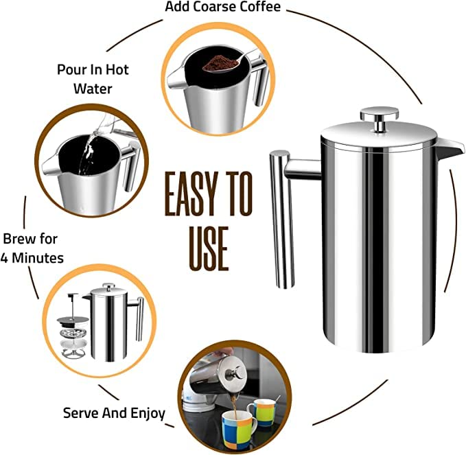 304 Grade Stainless Steel French Press 50 Oz (Silver / 50 Ounce)