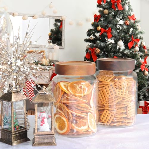 Airtight Glass Jars with Wooden Lid Round Spice Jar Clear Glass Food Storage Jar Canister with Screw Lid for Coffee Ground Bean Candy Pantry Sugar Tea Cookies Bath Salts (1200ml/40oz-1pack-A)