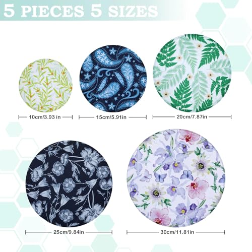 5Pcs Reusable Beeswax Elastic Bowl Covers for Bread Proofing and Food Cover (Iris Floral)