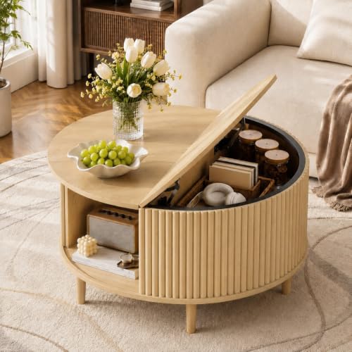 31.5" Round Coffee Table with Storage (Round_oak / 31.5" Round)