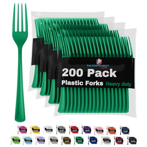 Emerald Green Plastic Forks 200 Pcs Green Forks Disposable Utensils Heavy Duty Plastic Cutlery Set Disposable Cutlery Sets Flatware Sets Silverware Set Party Supplies & Party Tableware (Emerald Green / Forks)
