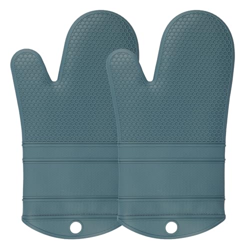 Silicone Oven Mitts (2PCS-13"L x 7"W/AGAVE-HONEYCOMB SURFACE)