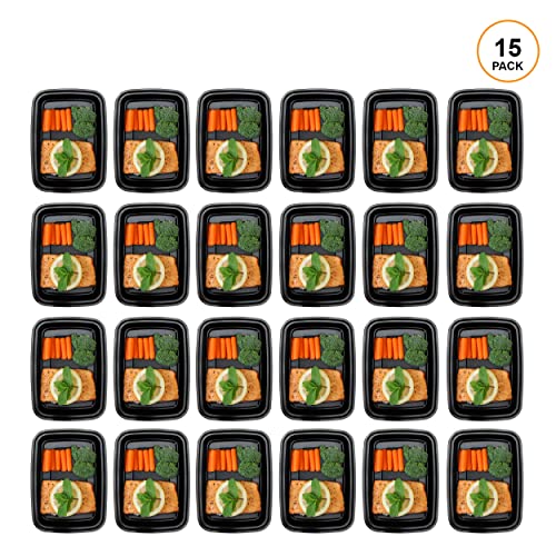 Meal Prep Containers [15 Pack] 1 Compartment Food Storage Containers with Lids (Black / 1-COMP-28OZ-15PK)