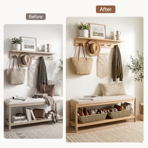 Hand Woven Jumbo Storage Baskets with Wooden Handles (Natural(Seagrass) / Large)