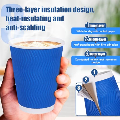 12 oz Disposable Paper Coffee Cups with Lids & Straws