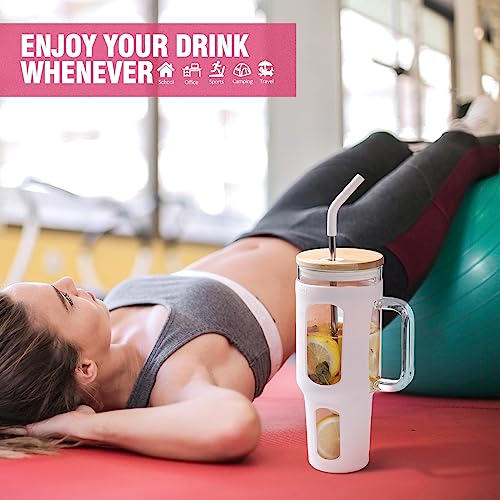 Glass Tumbler with Lid and Straw (CottonPink / 46 Ounces)
