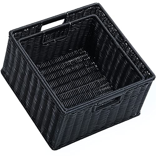 Wicker Storage Baskets for Organizing (13 x 13 x 7.5 inches / Black)