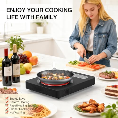 Electric Cooktop 1800W Single Burner Portable Electric Stove 110V Hot Plate (Black Single Burner)