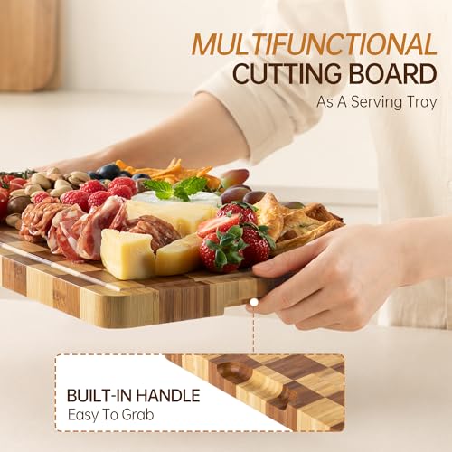 Cutting Boards for Kitchen (Bamboo Checkered / 16.5"L x 11.6"W)