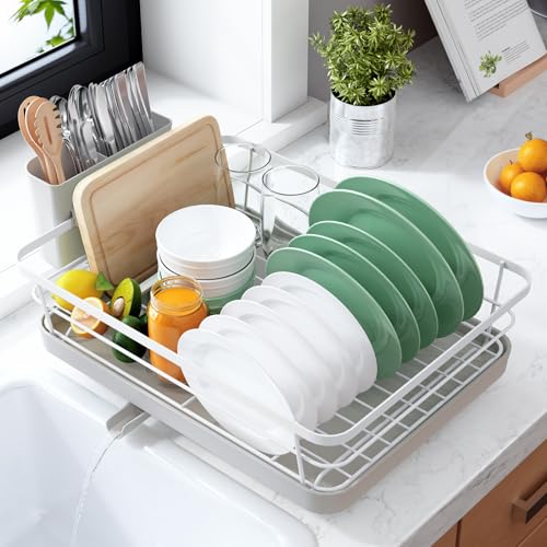 Dish Drying Rack for Kitchen Counter (Light Grey / 12''W x 15.5''L - 1 Tier)