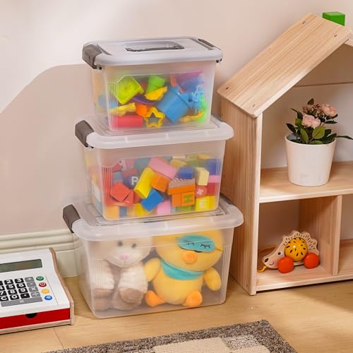 4 Packs 6 QT Plastic Storage Bins with Latching Lids Stackable Storage Containers for Organizing Clear Storage Box for Garage (6.0QT / 4 PACK GREY)