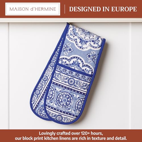 Double Oven Mitts 100% Cotton Double Oven Glove (014 - Melodie Bleue / 7" x 35" (Double Oven Mitt))