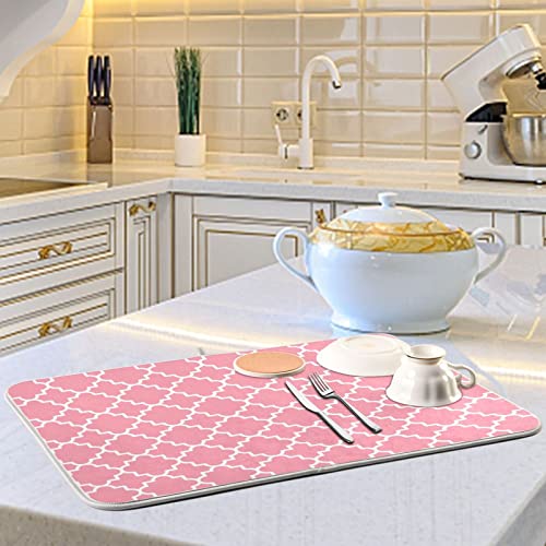 Super Absorbent Dish Drying Mat (Pink Moroccan / 18" x 24")