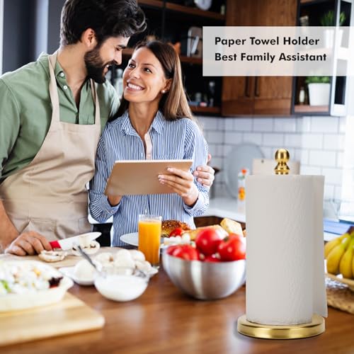 Gold Paper Towel Holder Countertop with Weighted Stainless Steel Base