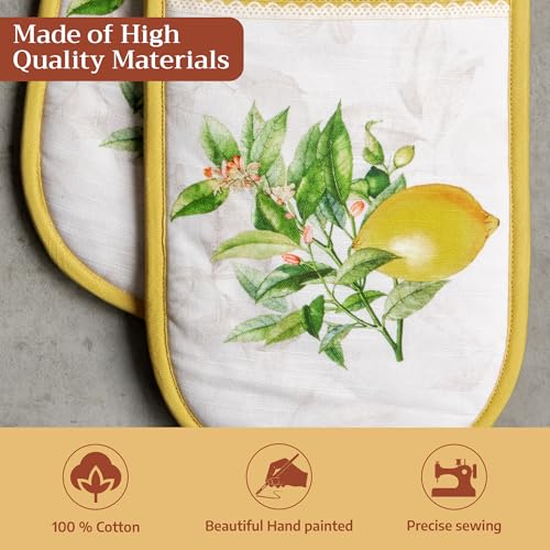 Double Oven Mitts 100% Cotton Double Oven Glove (004 - Limoncello / 7" x 35" (Double Oven Mitt))