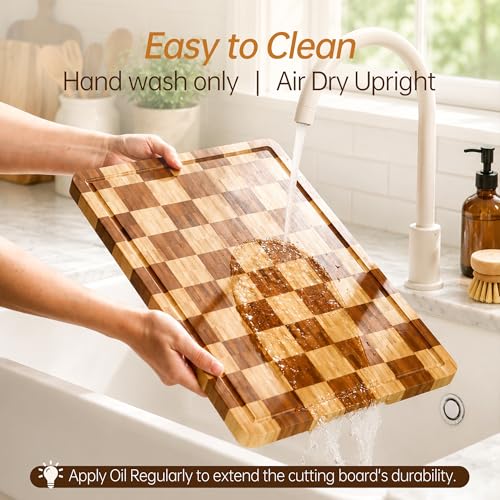 Cutting Boards for Kitchen (Bamboo Checkered / 16.5"L x 11.6"W)