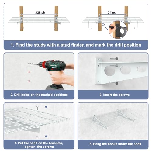 2 Pack Garage Wall Shelves (White / 24*48inch)