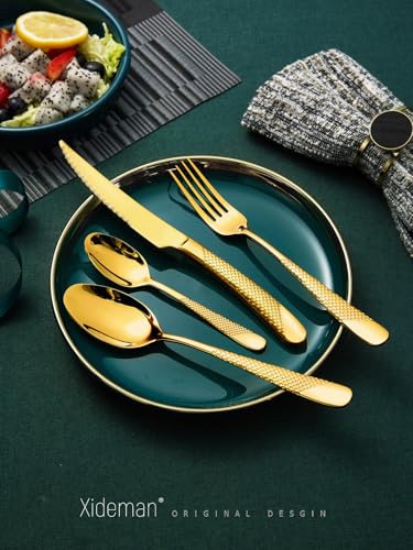 16 Piece Luxury Gold Hammered 18 (Gold)