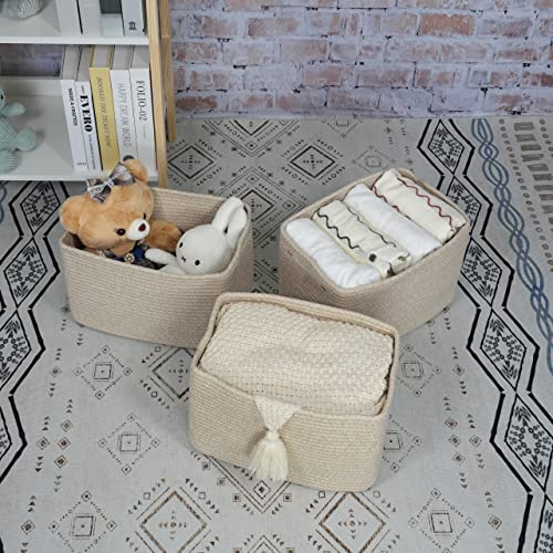 Woven Cotton Rope Storage Baskets 15x10x9.3" 3 Pack Oatmeal (Oatmeal)