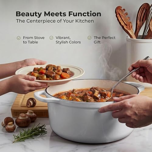 5 Quart Enameled Cast Iron Dutch Oven Pot with Lid (White / 5 Quart)