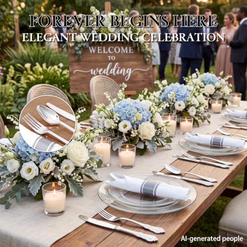 400PCS Pre Rolled Silver Plastic Silverware Sets Fancy for Wedding (Silver - Fancy)