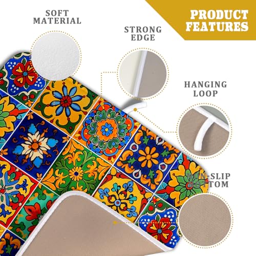 Mexican Tiles Dish Drying Mat for Kitchen Counter Absorbent Microfiber Dish Drying Pad Kitchen Gadgets Multi (Mexican Tiles Blue / 18" x 16")
