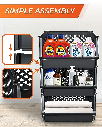 XLarge Stackable Storage Bins Open Front for Pantry Storage (3 Pack - XLarge / Black)