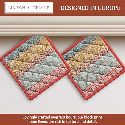 Pot Holders 100% Cotton Potholders (002 - Provence / 8" x 8" (Pot Holder Pack of 2))
