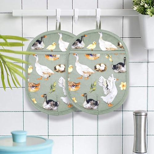 Pot Holders with Transparent Clear Silicone Shell and Nice Duck Flower (Potholders / Wathet Blue)