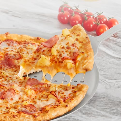 2 Pack Pizza Pan 14 Inch with Holes (Light Grey / 14inch with Handles (external size:15.75inch))