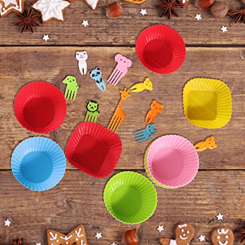 60 Pcs Silicone Lunch Box Dividers with Animal Food Picks (‎Multicolor-60pcs)