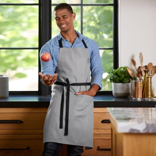 100% Linen Apron (Light Grey / Black / 39.5 X 37 Inch)