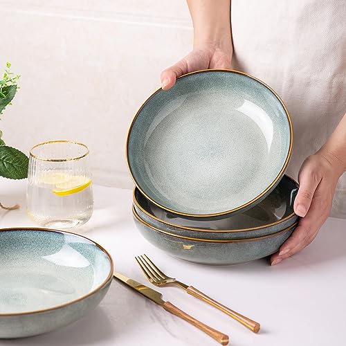 8.5’’ Ceramic Pasta Bowls Set of 4 (Set of 4 / Ocean Blue)