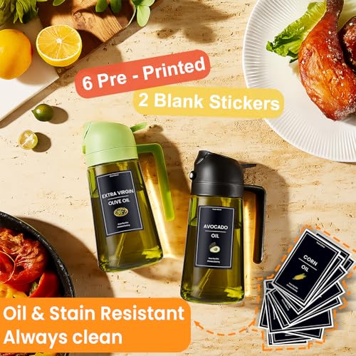 16oz 470ml Olive Oil Dispenser for Kitchen with Stickers (Light-Proof /w Stickers / 2 Black)