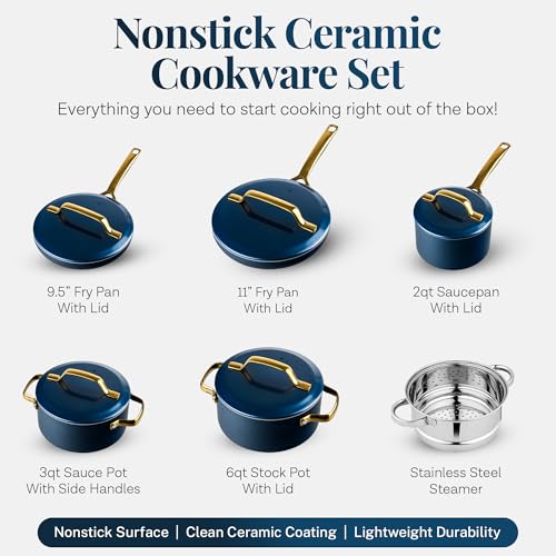 Modern 11 Pc Ceramic Cookware Set (Navy)