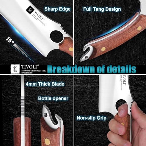 Full Tang Meat Cleaver Knife with Sheath and Bottle Opener (12.3 inch)