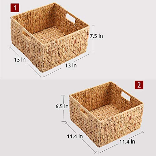 Water Hyacinth Storage Baskets for Organizing (13 x 13 x 7.5 inches / Natural (Water Hyacinth))