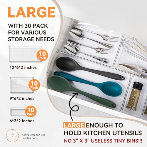 30 Pack Large Clear Plastic Drawer Organizer Bins (30 Count)