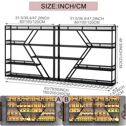 79in Large Wall Mounted Wine Rack (4 Tiers Gold / 79 * 7.87 * 48.5INCH)