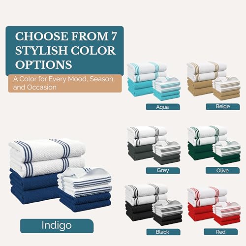 Kitchen Towel Set 8 Pc 4 Dish Cloths (Terry - Indigo / Kitchen Towel Set - 8 Pack)