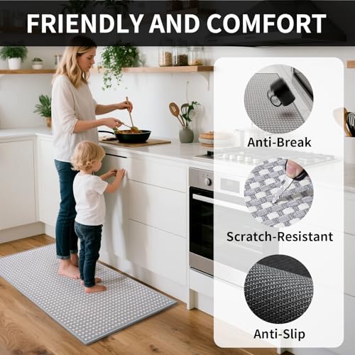 Long Kitchen Runner Rugs Kitchen Mat Non Slip Washable Gray 17"x71" (8.355 Sq Ft)
