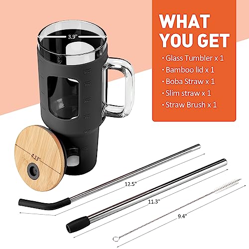 Glass Tumbler with Straw and Lid (Black / 40 Ounces)