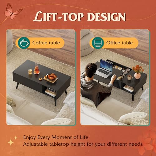 Lift Top Coffee Table with Hidden Storage (Aged Black / 39")