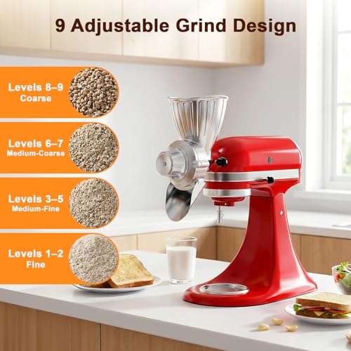 Grain Mill Attachment for KitchenAid (Silver)