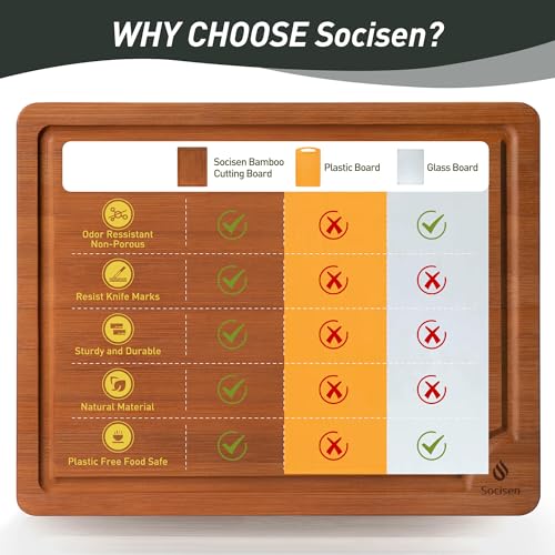 3 Packs Bamboo Cutting Board Set with Non Slip Feet and Over Sink Nice Solid Thick Wood Juice Groove Chopping Board Extra Large Big Small Best Hardwood Counter Organic Vegetable Kitchen Gadgets (3 Pack / Brown)