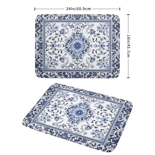 Boho Floral Dish Drying Mat 18x24 Inch Blue Leaves Kitchen Drying Pad Reversible Absorbent Dish Drainer Rack Mats Counter Tableware Decor (Blue Boho Floral / 18" x 24")