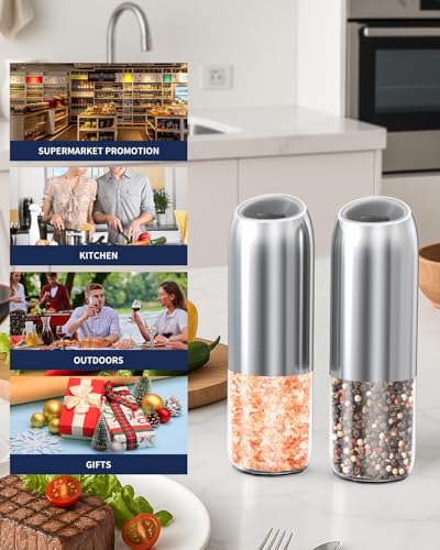 Gravity Electric Salt and Pepper Grinder Set (Battery / Stainless Steel Plus)