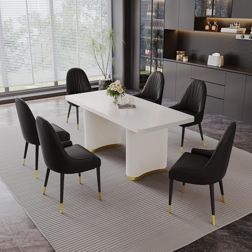 Black Dining Chairs Set of 2 with High Backs Mid Century Modern Kitchen Dining Room Chairs PU Faux Leather Upholstered Large Padded Accent Chair with Legs (Black)